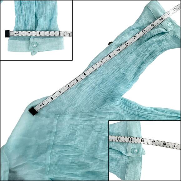 Iz Byer Henley Gauzy Crepe Tunic Top Blouse 3/4 Roll Tab Sleeve Light Blue XL - Picture 12 of 15